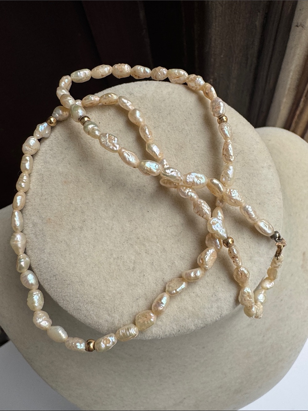 Freshwater Pearl Necklace - 14Cream.  Beaded Strand